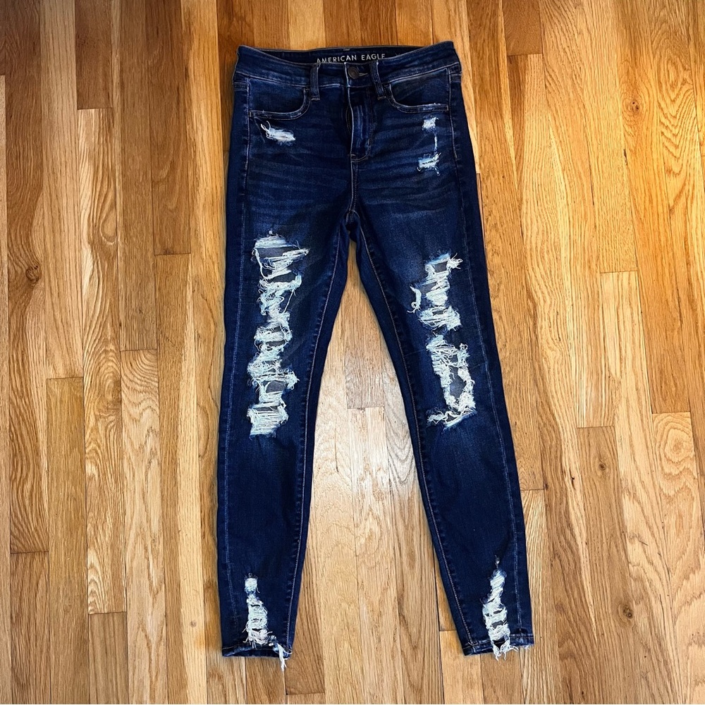 American Eagle Outfitters Blue Skinny Jeans with Distressed Detailing